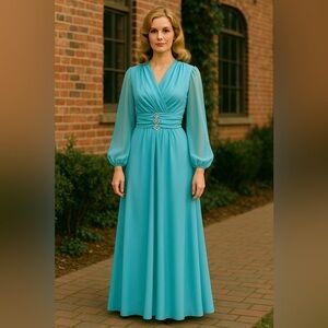 Gorgeous Vintage 70s Sheer Sleeve Grecian Gown